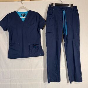 Navy Blue Scrub Set with Teal Accents